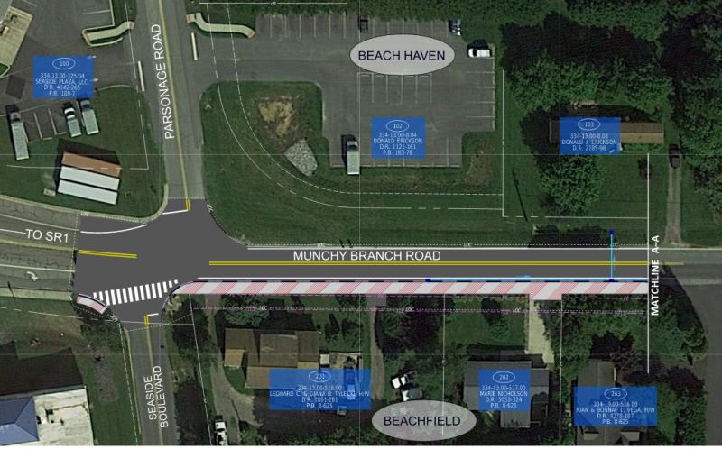 Phase 1 includes the area on Munchy Branch Road from Seaside Boulevard to Field Lane, about six-tenths of a mile. DELDOT GRAPHIC